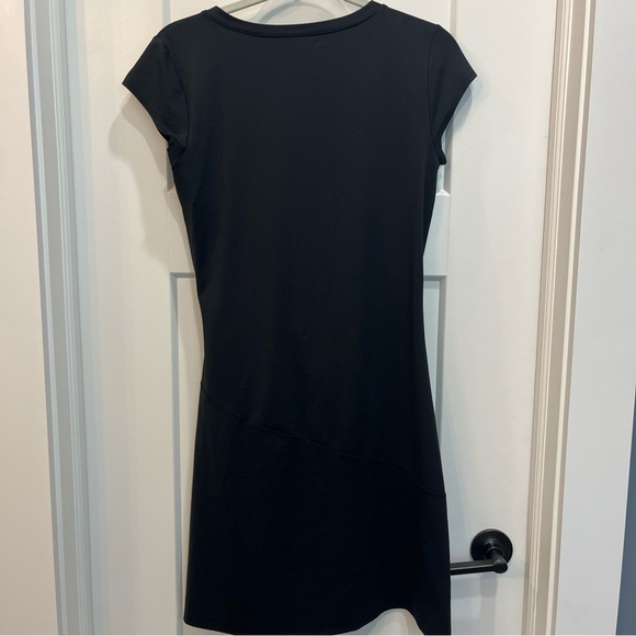 Athleta Dress Womens Black Nectar Faux Wrap Ruched Side Surplice Stretch Size MP - Picture 7 of 10